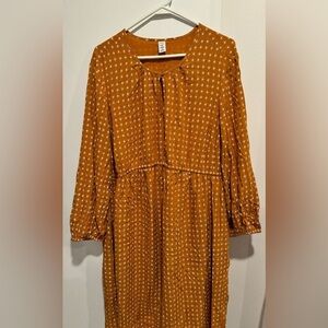 NEW Old Navy Maternity keyhole dress tunic mustard sun print flowy babydoll XL